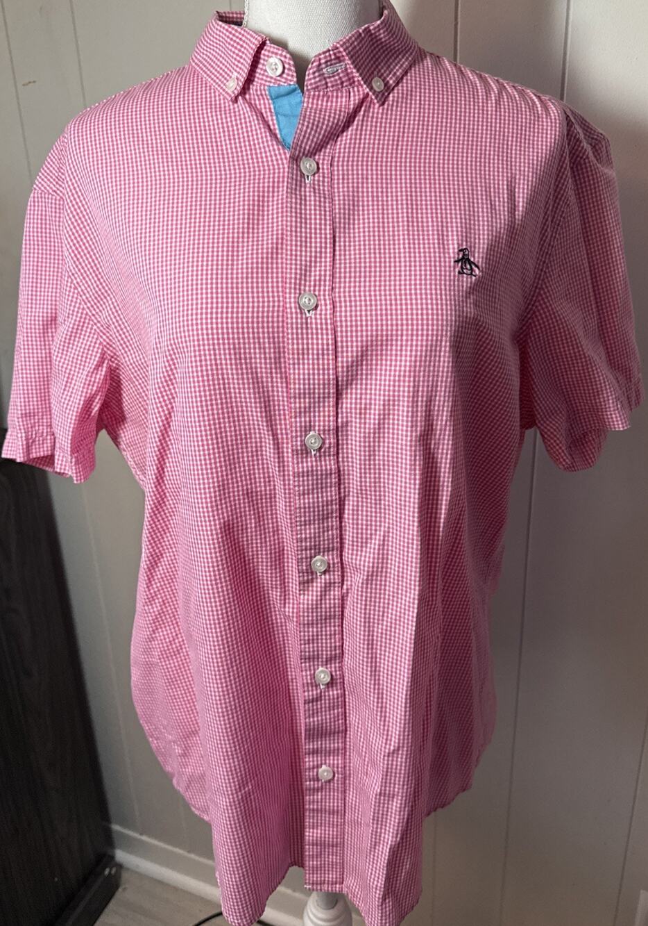 Original Penguin by Munsingwear Men's Slim Fit Large Pink/white Button-Up NN